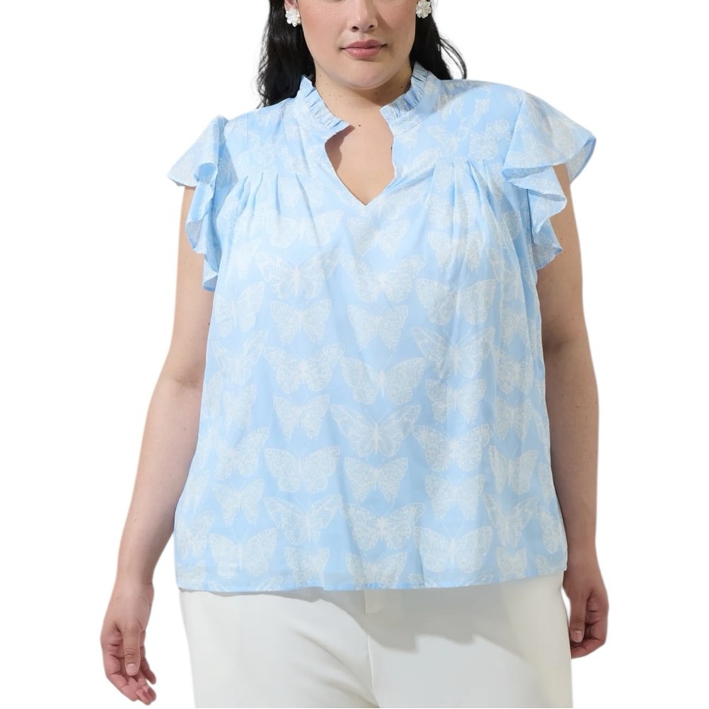 Sugarlips Aubry Butterfly Cindi Ruffle Top size 2X Short Flutter Sleeves V Neck